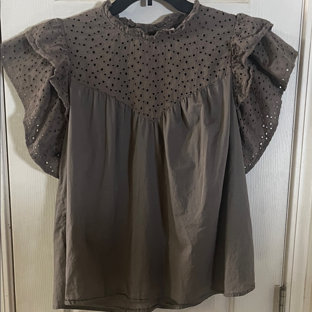 a new day Brown Eyelet Blouse
